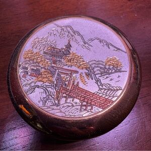 Art of Chokin Japan Keepsake Box 24kt Gold Silver Edged Vintage Samurai Craft
